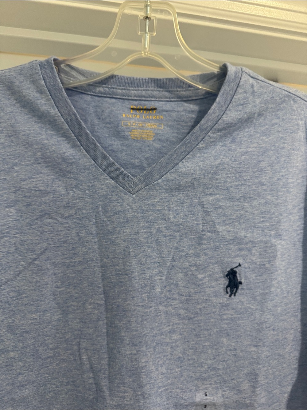 Ralph Lauren Men’s V-Neck Tee in Light Heather Blue with Navy Pony